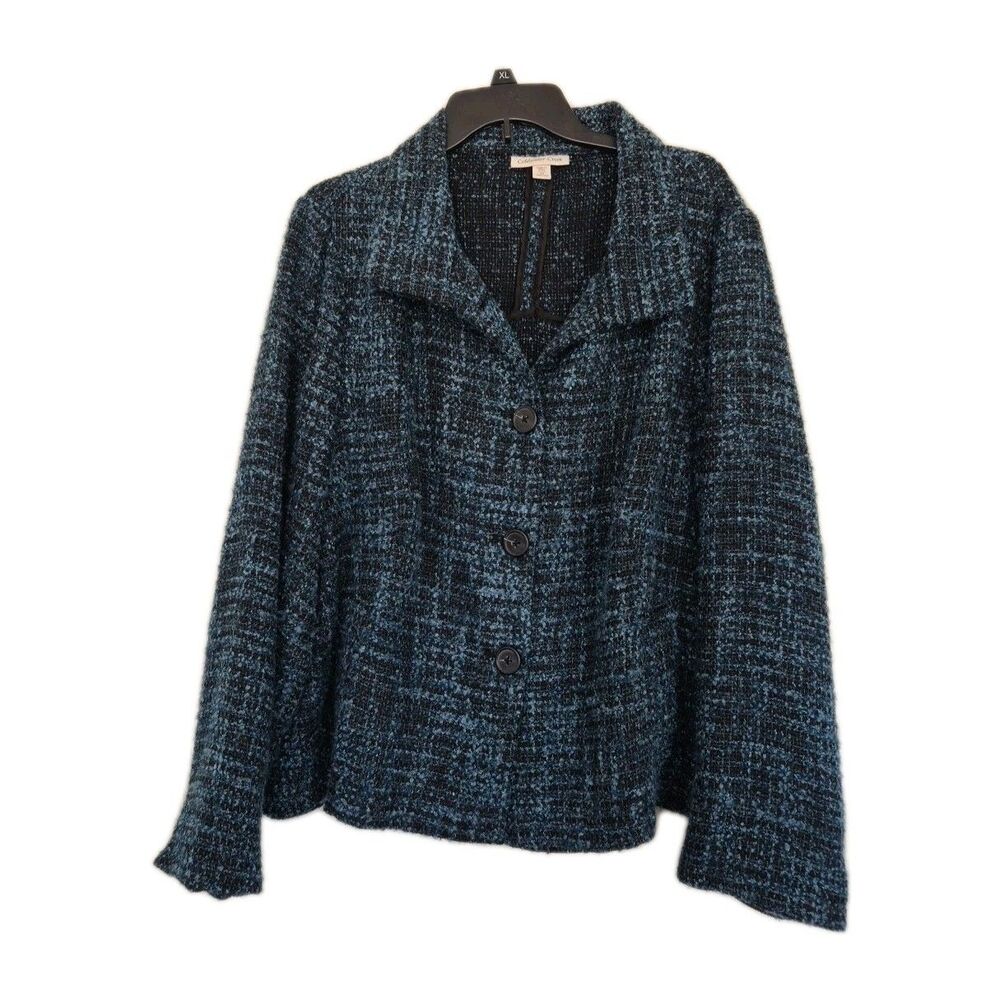 Coldwater Creek Petite Black & Blue Tweed Boucle Blazer Jacket Sz 2x Plus